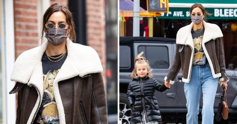 irina shayk wears britney spears t shirt while walking with daughter in nyc