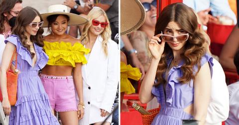 lily collins ashley park and camille razat filming season of emily in paris in st tropez mh