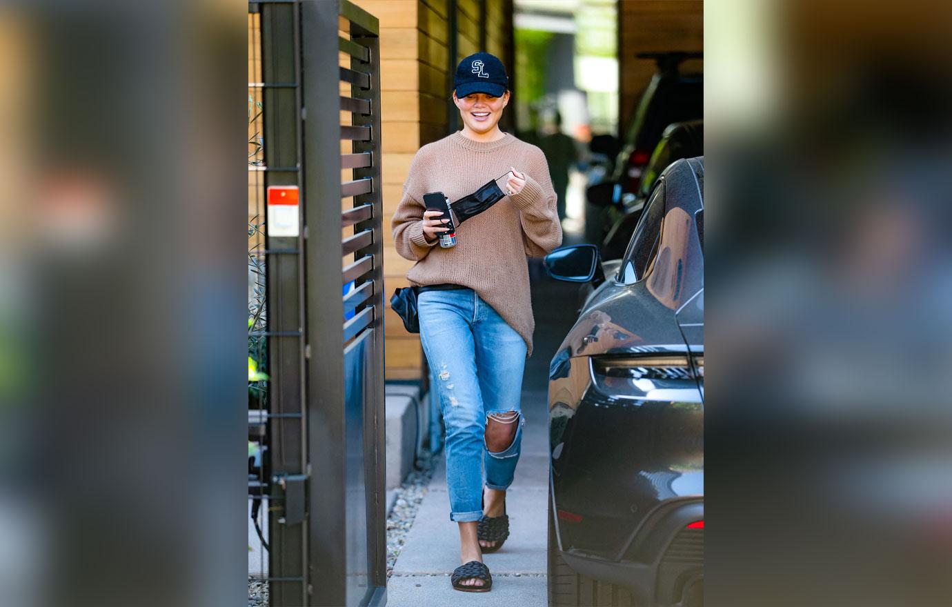 chrissy teigen with daughter luna and son miles runs errands in west hollywood