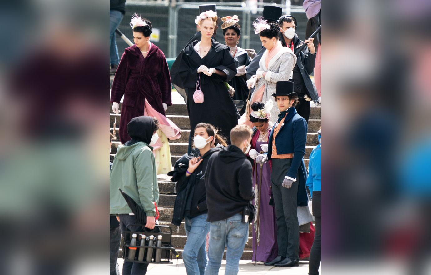 bridgerton cast on set filming in greenwich london