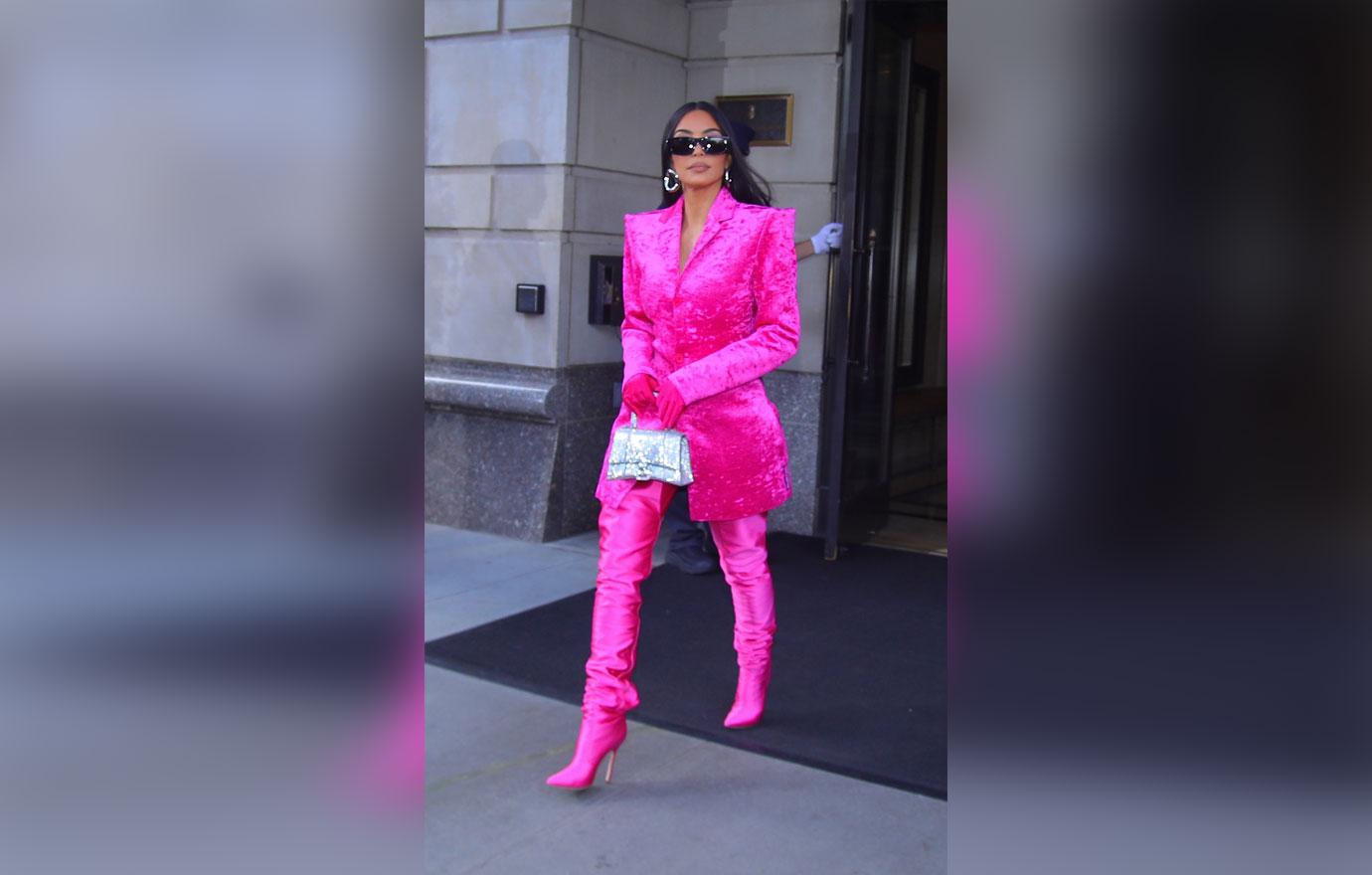 Kim Kardashian Stuns in All-Pink Ensemble – Complete with Gloves