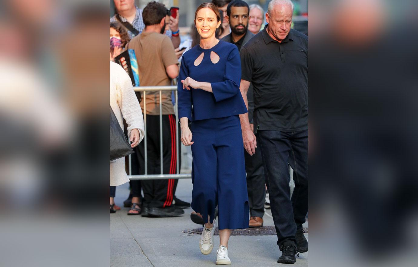 emily blunt seen leaving the late show with stephen colbert in nyc