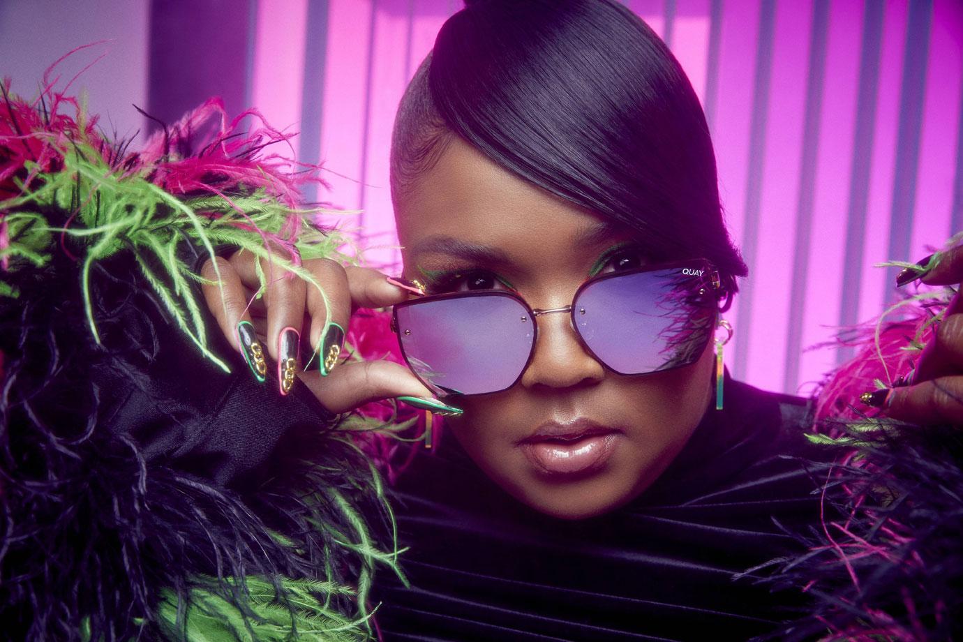 lizzo models eyewear from quay australia