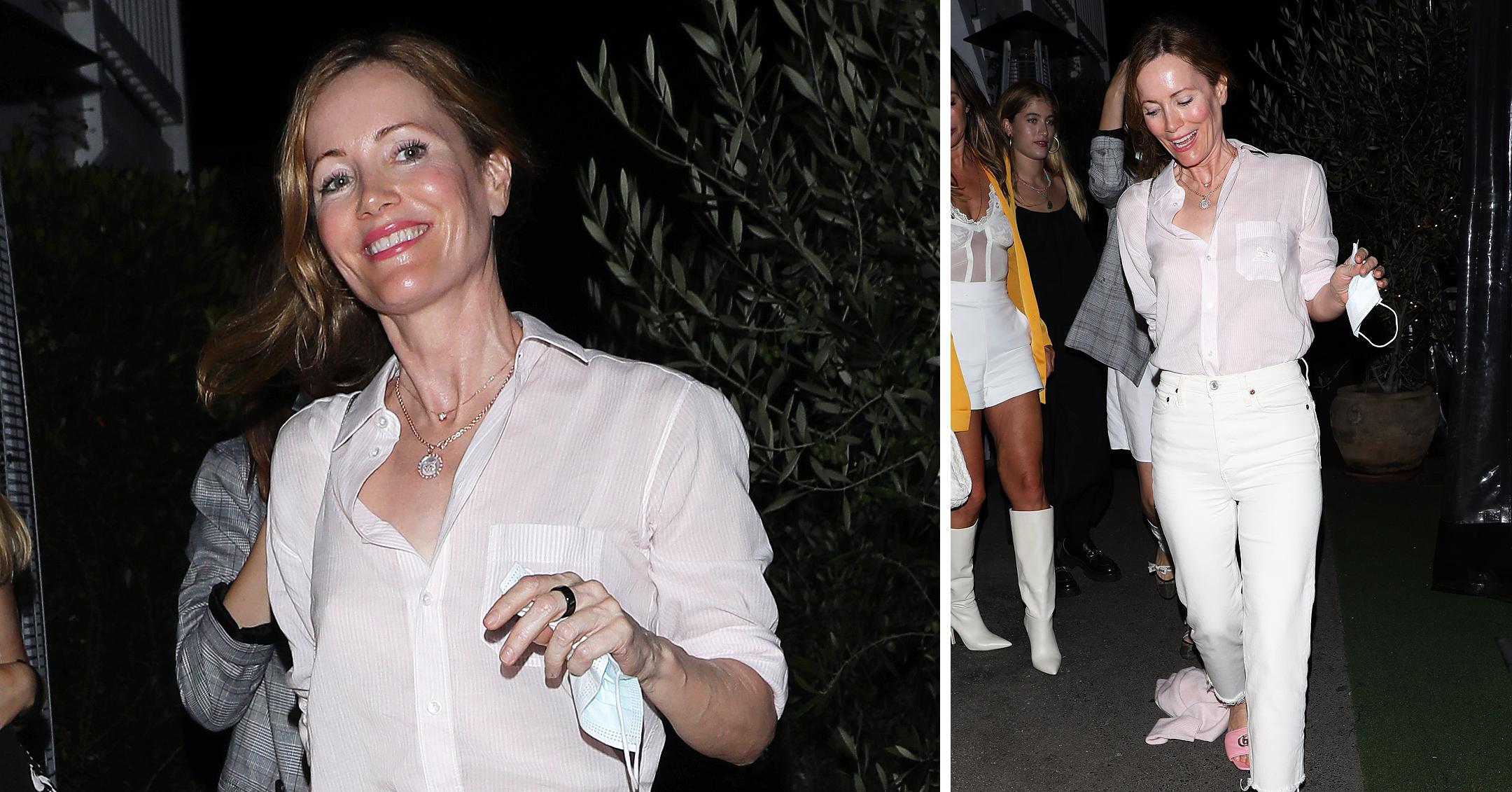 leslie mann grabs dines at giorgio baldi restaurant with friends