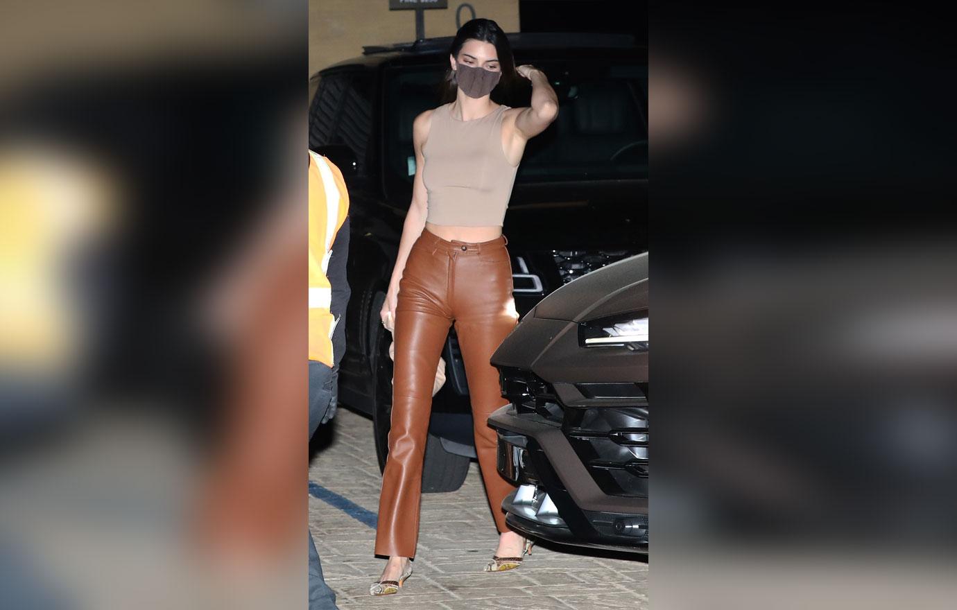 Kendall Jenner Brown Vegan Leather Outfit With Devin Booker