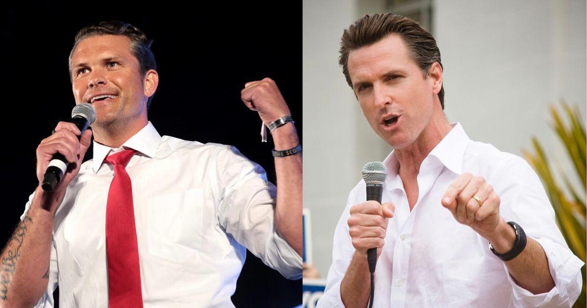 Pete Hegseth; Gavin Newsom in a frame