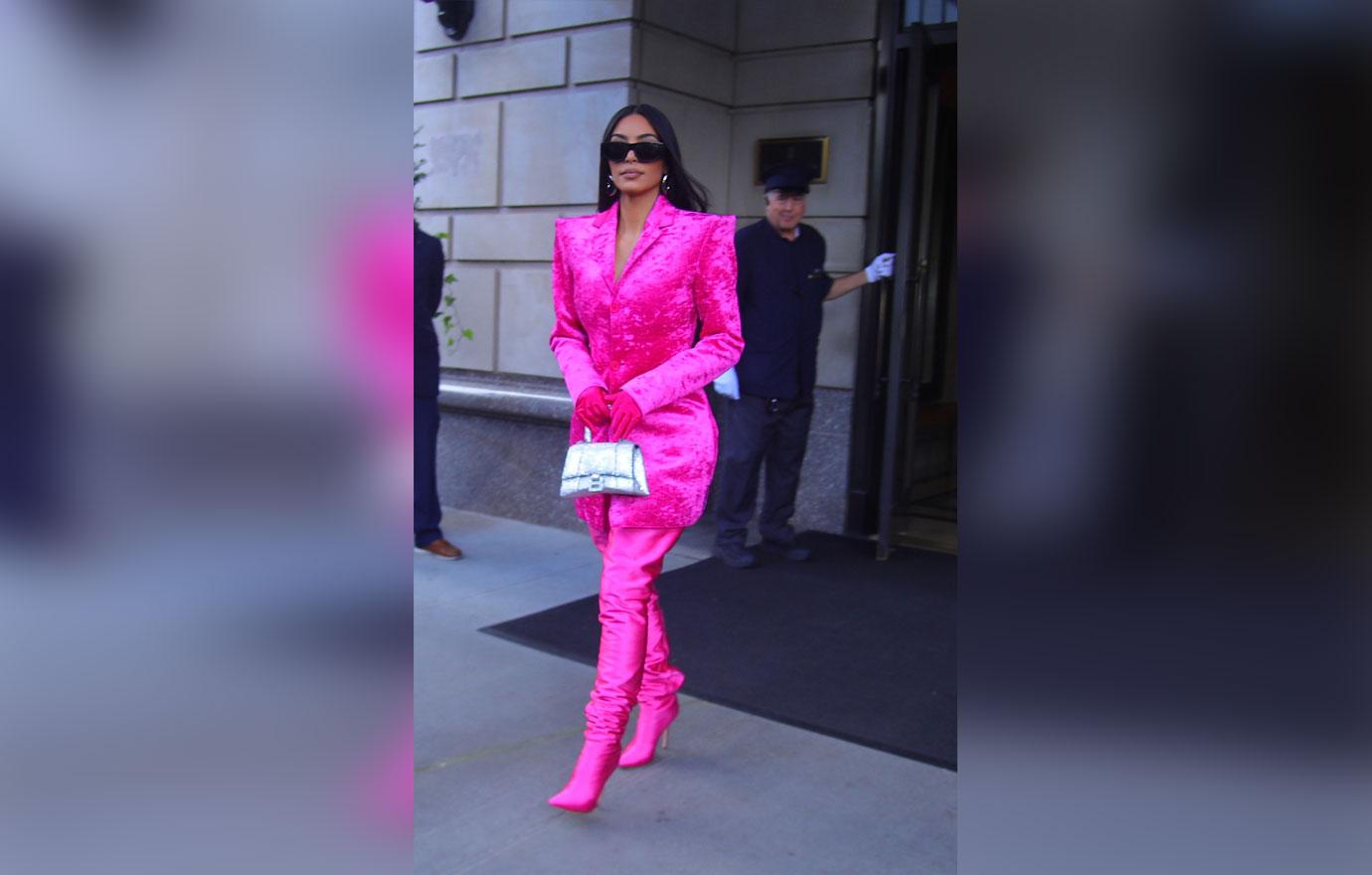 Kim Kardashian Wears Hot Pink Suit In NYC: Photos