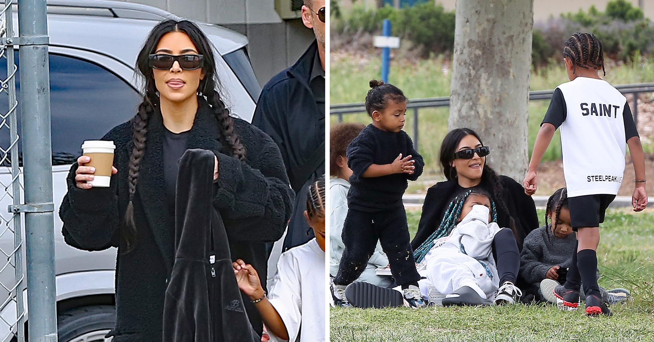 kim kardashian takes her kids to watch saint play a soccer match in calabasas pp