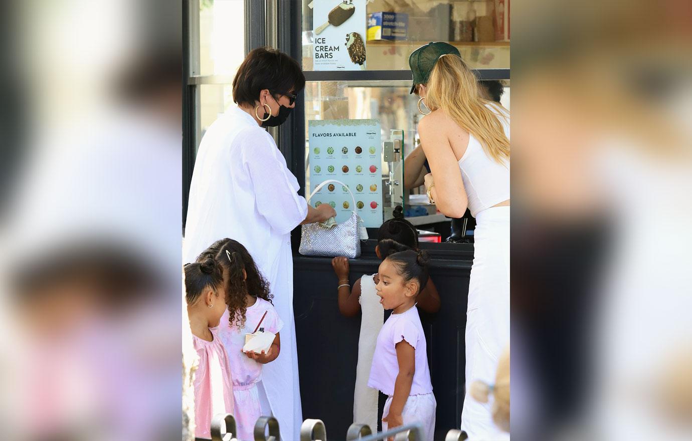 khloe kardashian and kris jenner take true stormi north and chicago for an ice cream outing at the grove