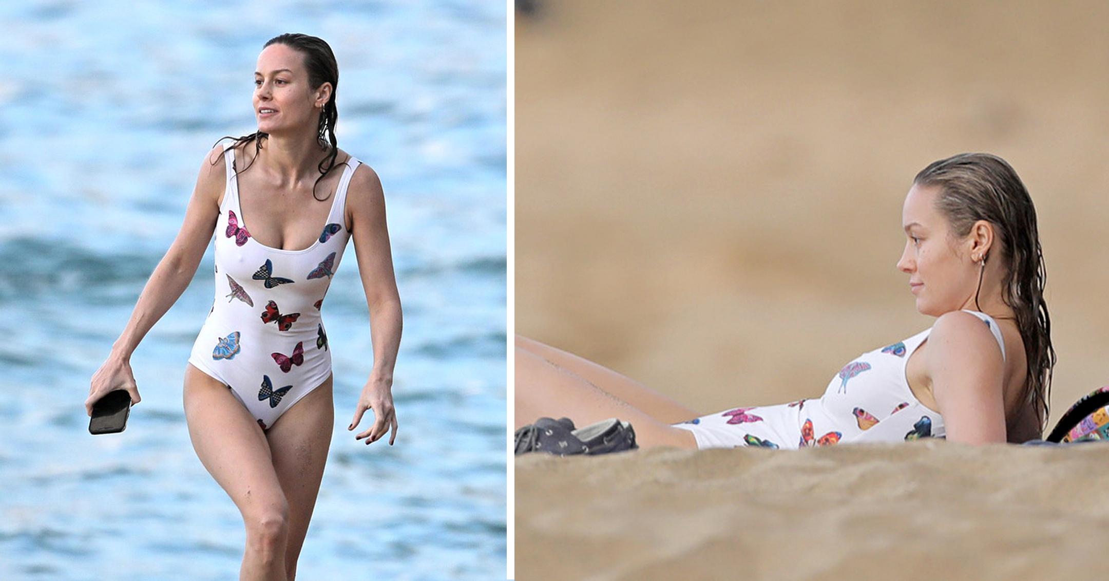 Brie Larson Spotted Wearing Butterfly Swimsuit Photos