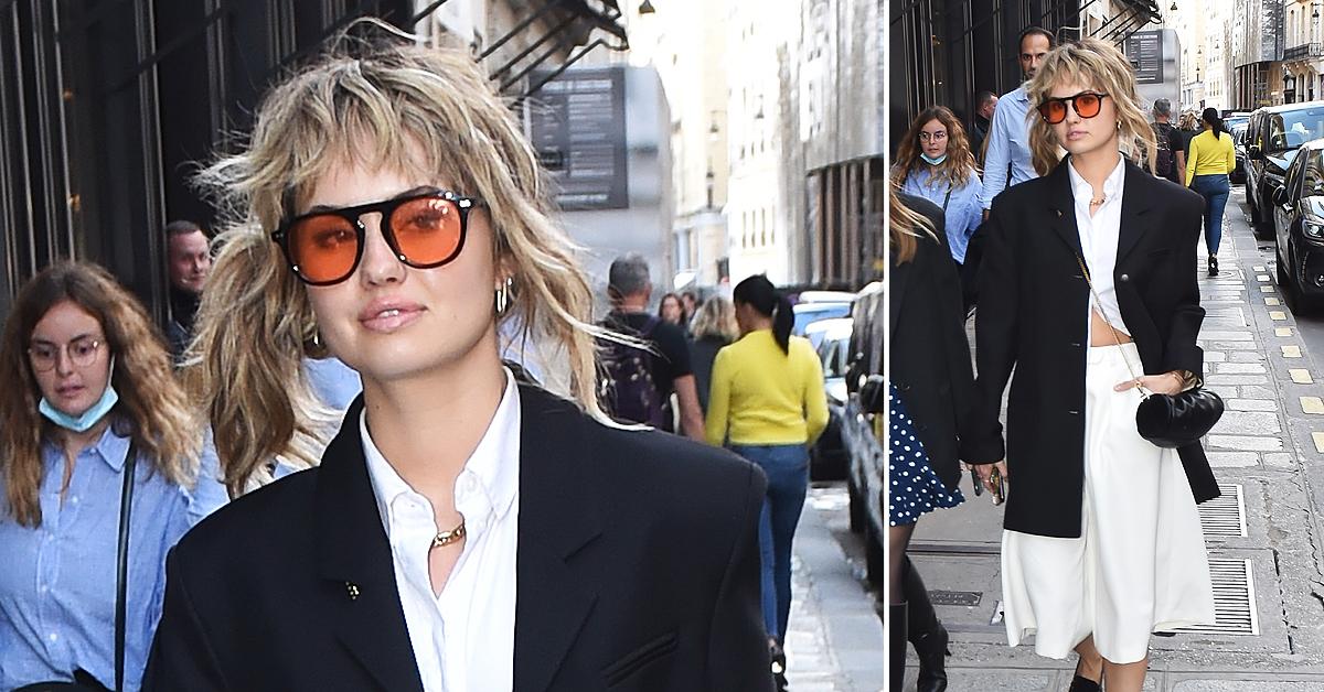 debby ryan is seen out walking along the shops in rue saint honore