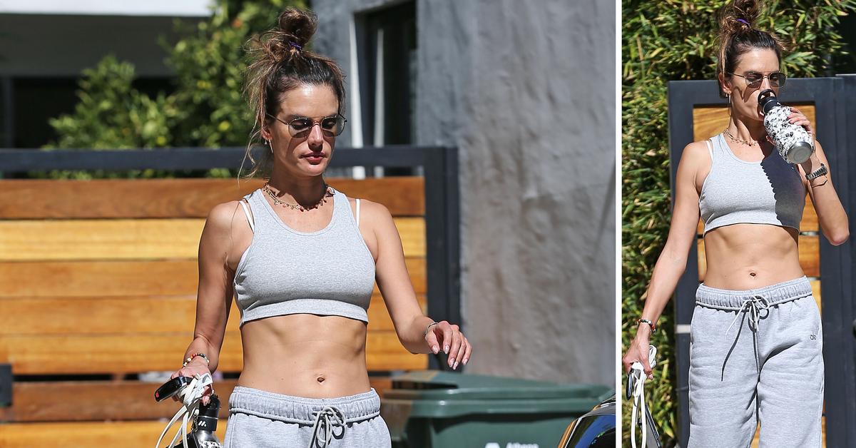 Alessandra Ambrosio shows off her toned tummy in a sports bra following an  afternoon Pilates class
