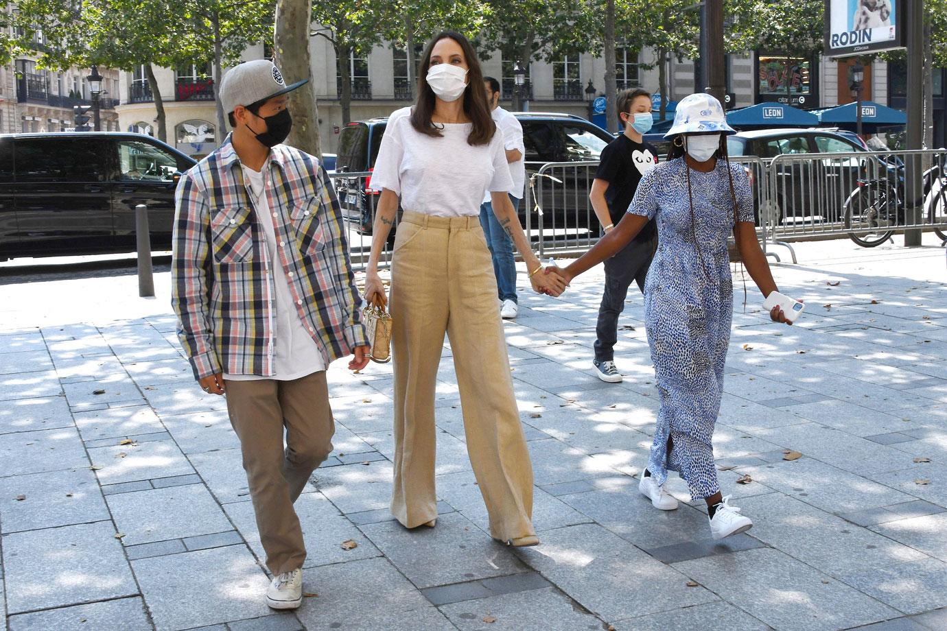 Angelina Jolie strolls around Paris with her kids