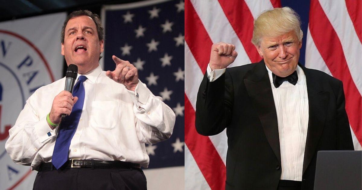 Chris Christie speaking at an event beside Donald Trump 