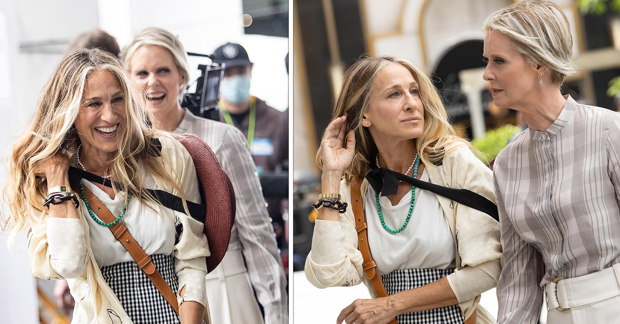 sarah jessica parker and cynthia nixon on the set of satc reboot