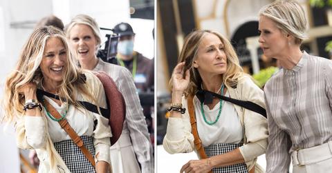 sarah jessica parker and cynthia nixon on the set of satc reboot