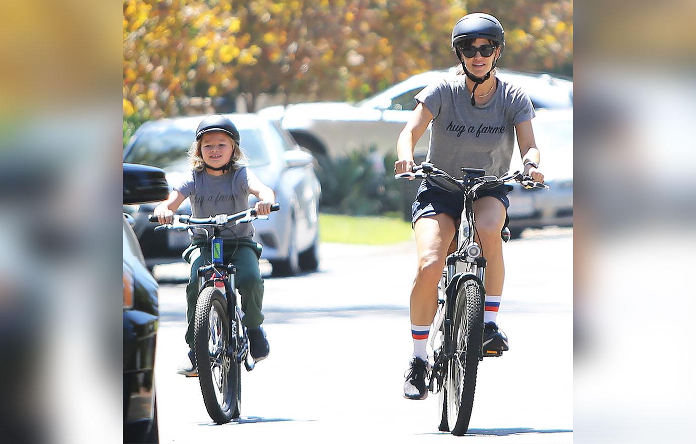 jennifer garner goes for a bicycle ride with her son samuel affleck in pacific palisades