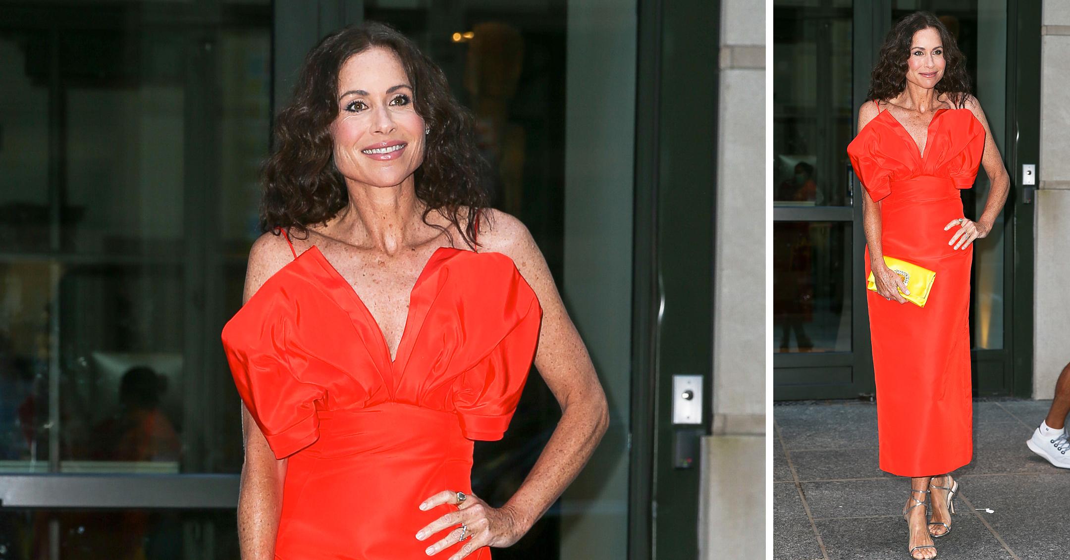 minnie driver wore a red dress while out and about in nyc