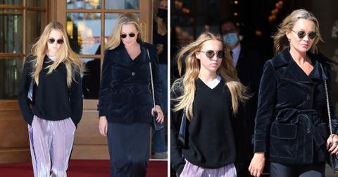 kate moss and lila grace seen leaving hotel in paris pp