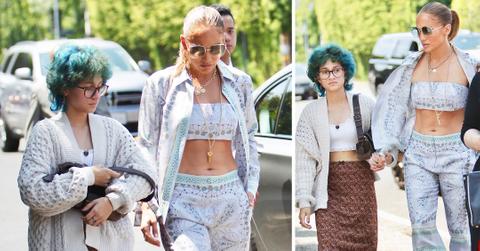 jennifer lopez attends the jennifer klein day of indulgence event with daughter emma showing off her toned abs