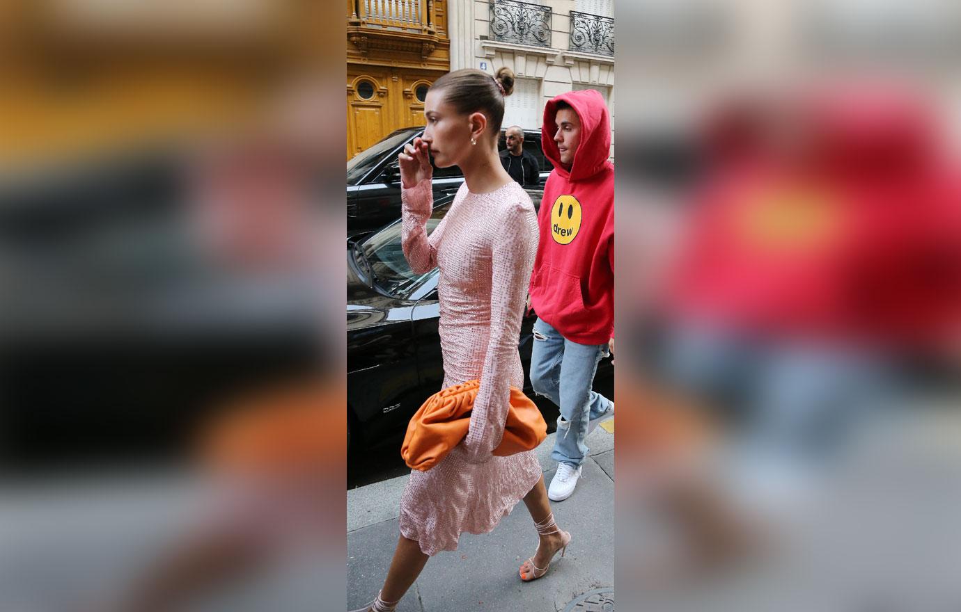 hailey bieber and justin bieber on the way to dinner in paris