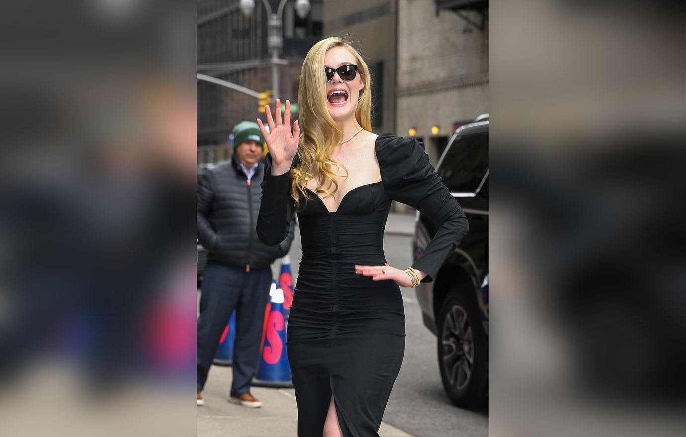 elle fanning is all exited as arriving at the late show with stephen colbert in nyc