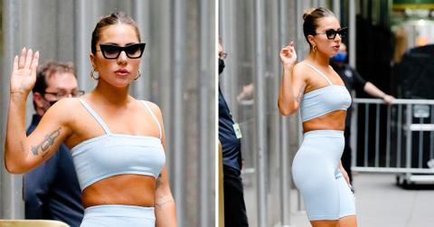 lady gaga crop top white platform boots mh