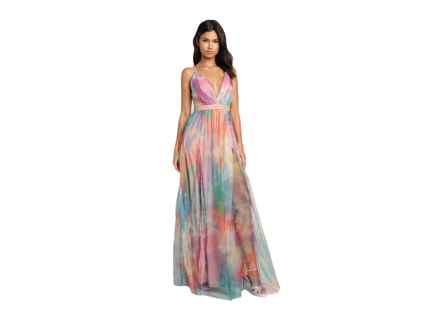 Elegant Moment Multi Watercolor Tie-Dye Backless Maxi Dress