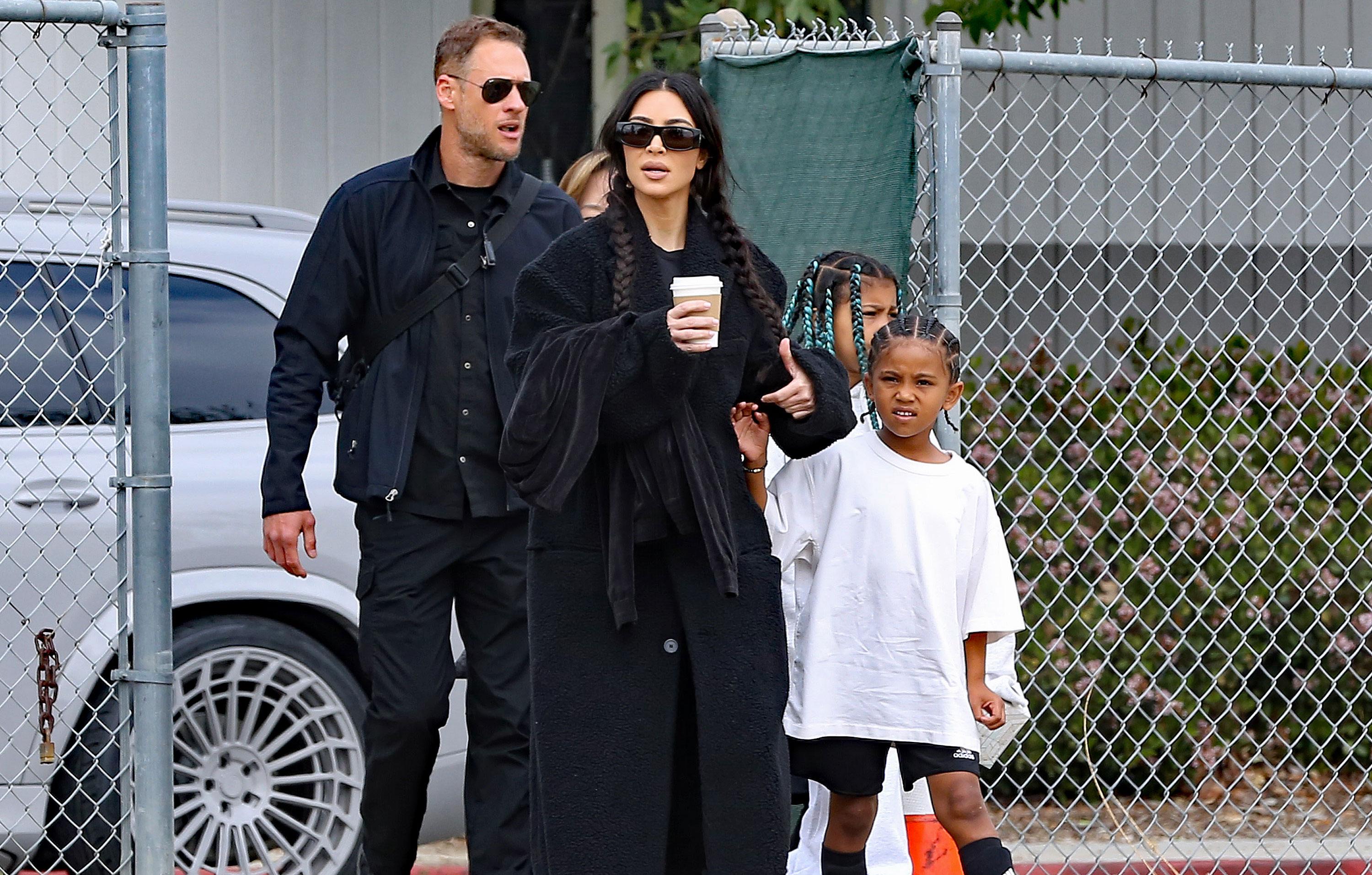 kim kardashian takes her kids to watch saint play a soccer match in calabasas