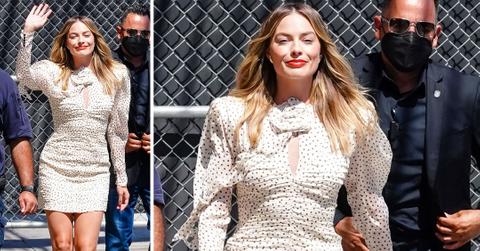margot robbie arriving at jimmy kimmel live