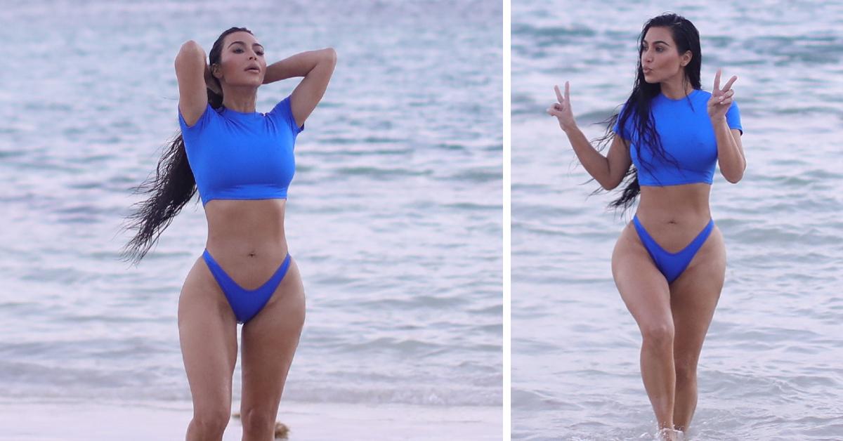 Kim Kardashian Wears New Skims Bathing Suits At The Beach: Photos