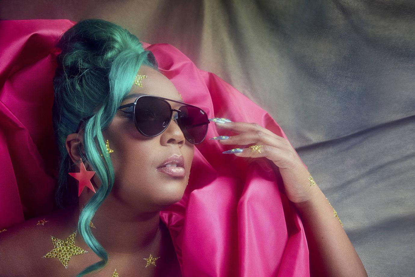 lizzo models eyewear from quay australia