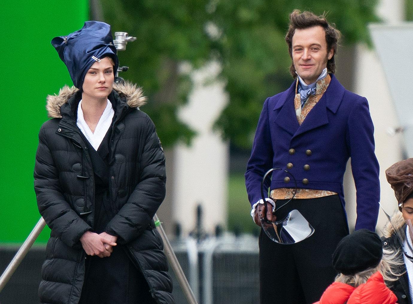 bridgerton cast on set filming in greenwich london