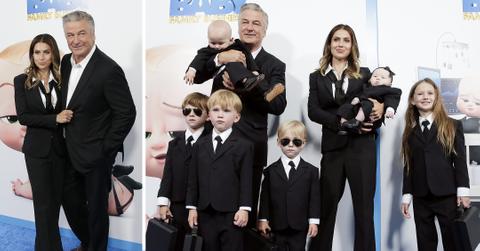 hilaria and alec bladwin and family at the boss baby premiere