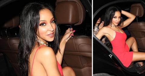 tinashe strikes a pose in a red dress as she parties at tao restaurant