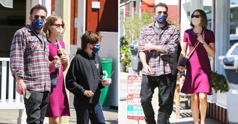 ben affleck is seen getting ice cream with violet and seraphina affleck in los angeles