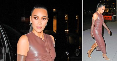 kim kardashian wears a leather dress from her upcoming fendi x skims release