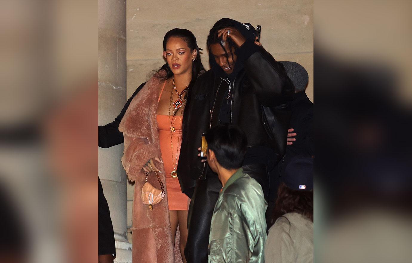 pregnant rihanna attends the off white show in paris asap rocky