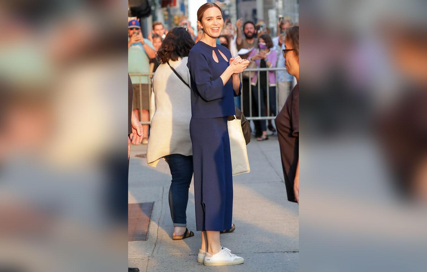 emily blunt seen leaving the late show with stephen colbert in nyc