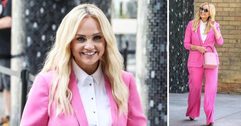 emma bunton at itv studios pink suit