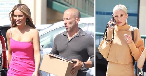 chrishell stause is pretty in pink as she sports new hair cut on the set of season selling sunset with cast