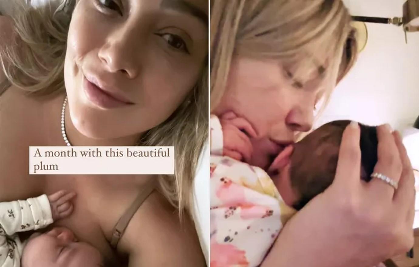 hilary duff cuddles baby girl townes month since birth photos