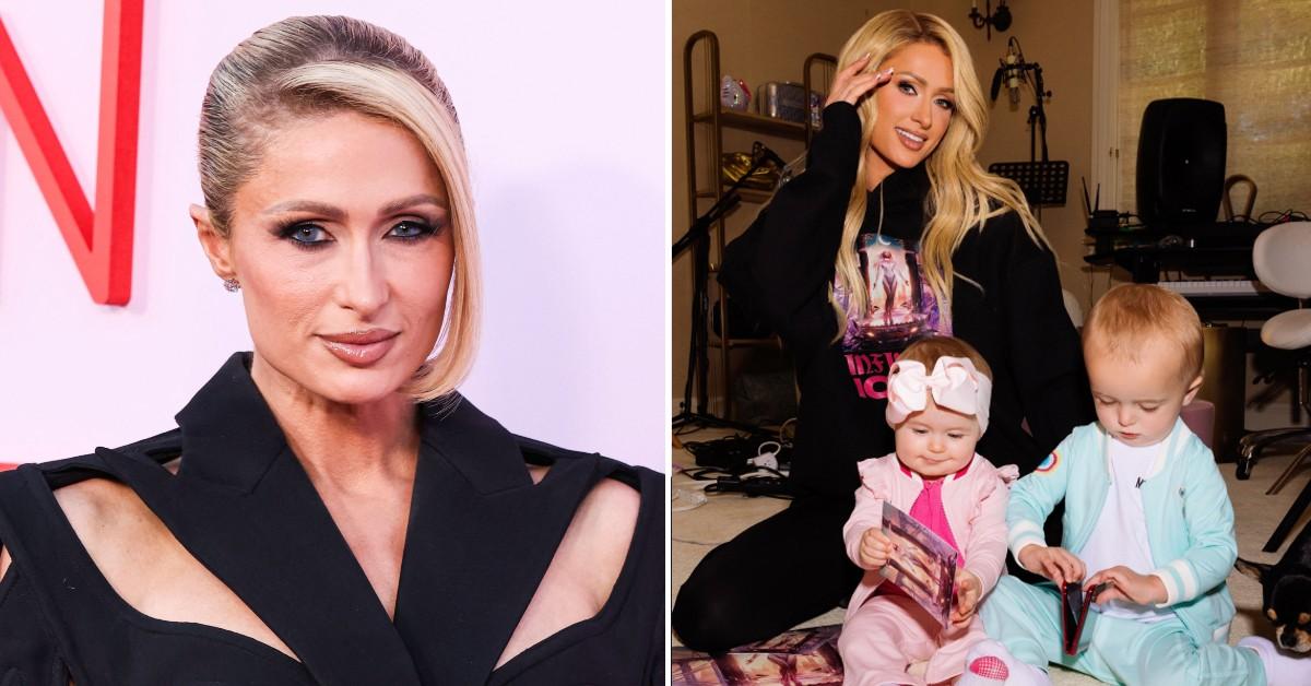 Composite photo of Paris Hilton and her children. 