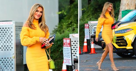 chrishell stause is little miss sunshine in golden sweater dress after a long day selling sunset mh