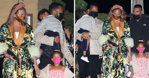 chrissy teigen and john legend along with their two children grab dinner at nobu malibu mh