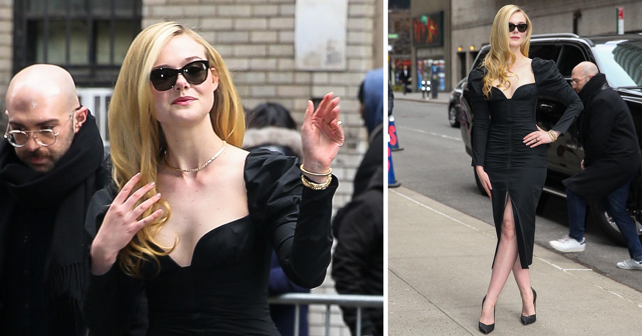 elle fanning is all exited as arriving at the late show with stephen colbert in nyc pp