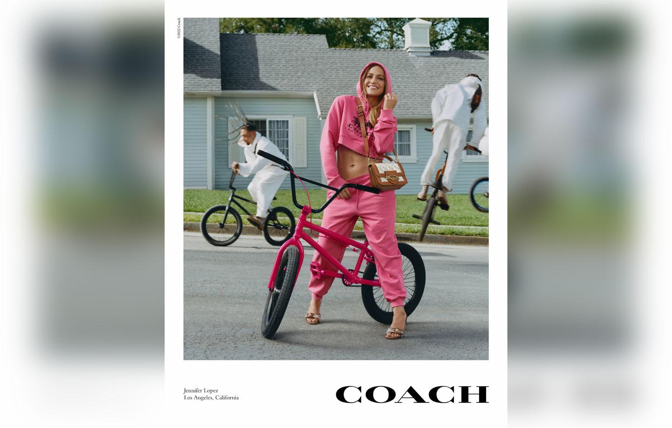 jennifer lopez gets on her bike for coach