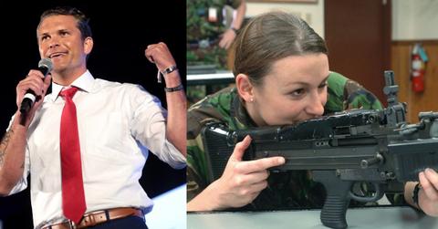 Pete Hegseth; a woman military personnel