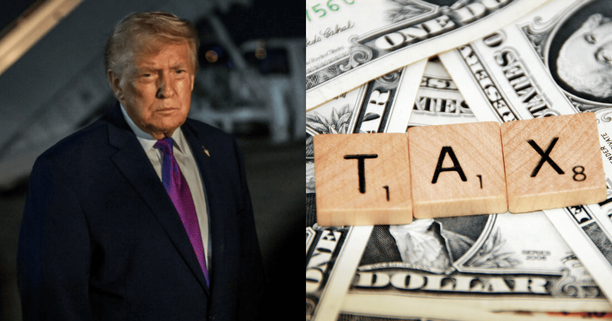 Donald Trump; Image of dollar bills and letter tiles depicting the word 'Tax' [Image for representative purpose]
