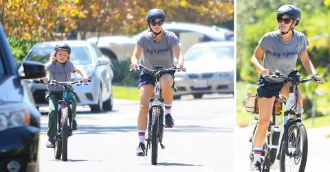 jennifer garner goes for a bicycle ride with her son samuel affleck in pacific palisades